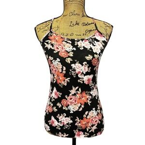 Garage Floral Black Pink‎ Size Medium Tank Top Racerback Sleeveless Layering